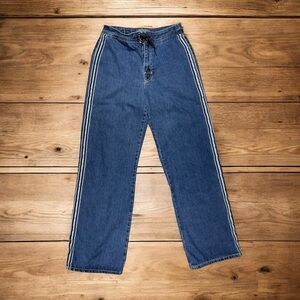 Vintage Breaker Jeans Y2K Wide Leg Denim Pants Stripe Side Size 9/10